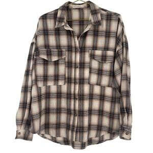By Together - Oversized Plaid Flannel Button Down Shirt - Size Small
